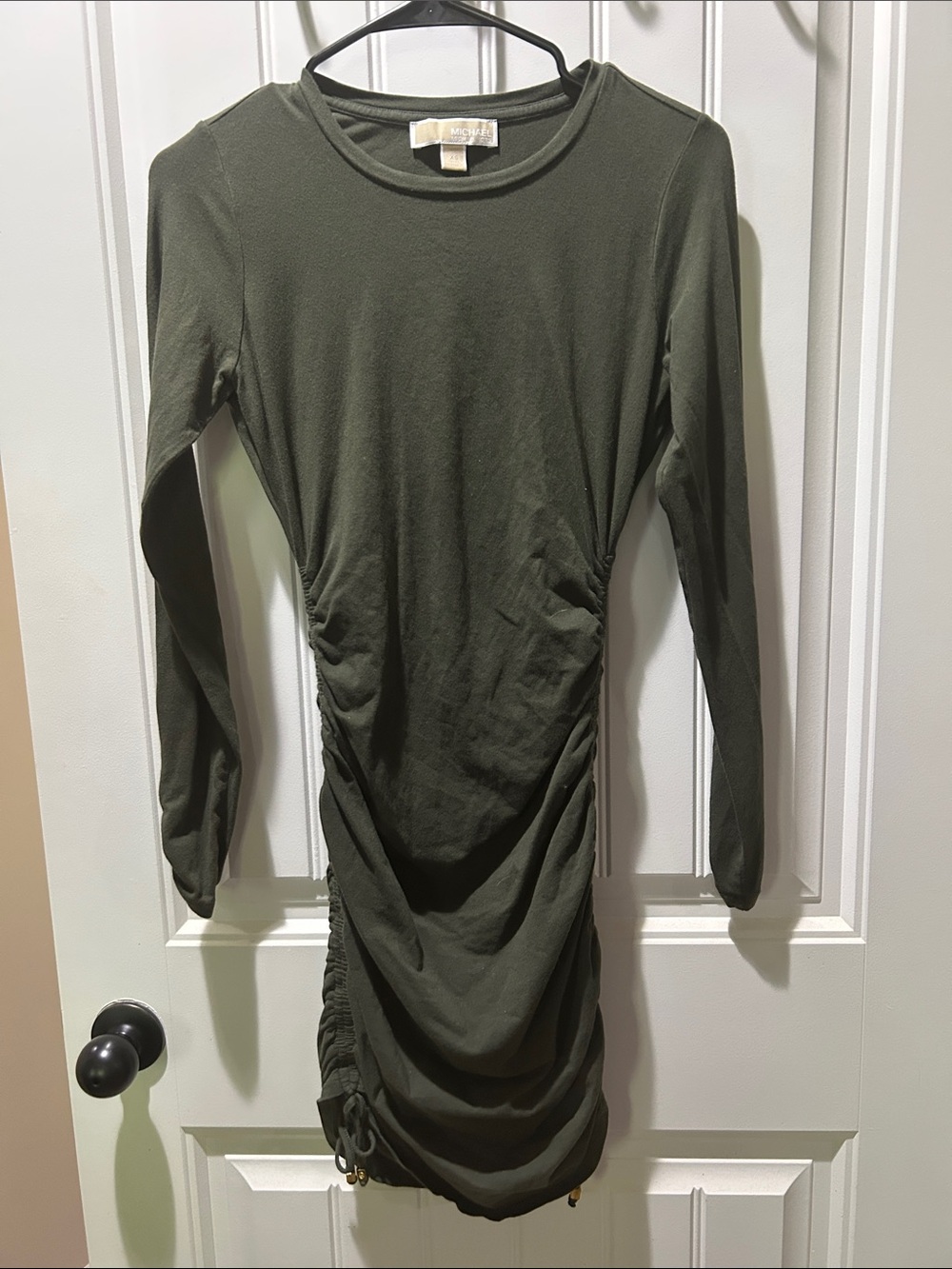 MICHAEL Michael Kors Olive Green Long Sleeve Ruched Top
